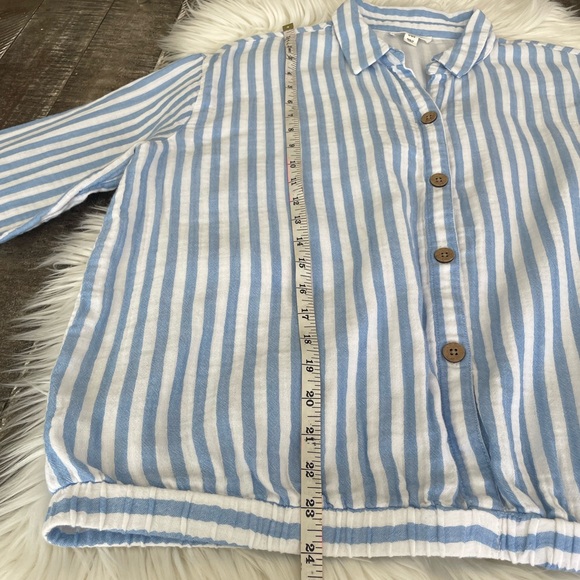Beach Lunch Lounge Blue and White Striped Cotton Button Up Blouse Top Size Large - Picture 3 of 7